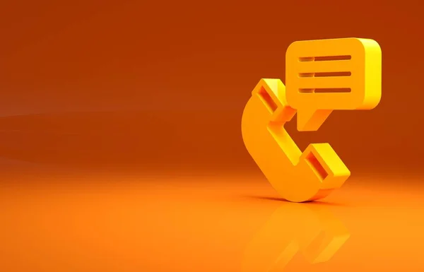 Yellow Telephone conversation icon isolated on orange background. Telephone handset. Phone sign. Call center, communication. Minimalism concept. 3d illustration 3D render.