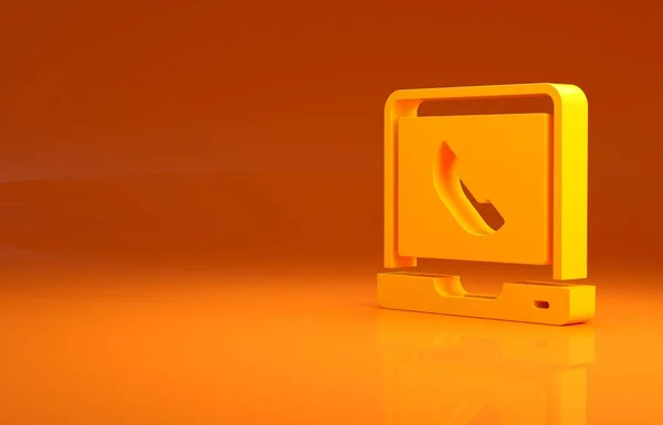Żółty Telefon Godziny Wsparcia Ikony Izolowane Pomarańczowym Tle Całodniowy Call — Zdjęcie stockowe
