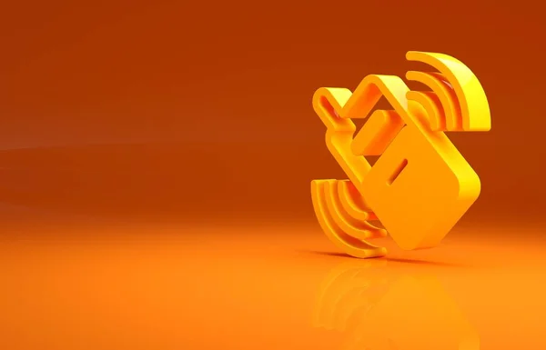 黄色智能手机 用橙色背景隔离的手机图标 最低纲领的概念 3D渲染3D插图 — 图库照片