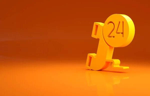 黄色の電話24時間サポートアイコンはオレンジの背景に隔離されています 一日中カスタマーサポートコールセンター フルタイムの通話サービス 最小限の概念 3Dイラスト3Dレンダリング — ストック写真
