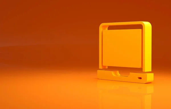 Sárga Laptop Ikon Elszigetelt Narancssárga Alapon Számítógépes Füzet Üres Kijelzővel — Stock Fotó
