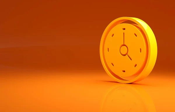 黄色の時計アイコンは オレンジの背景に隔離された 時間の象徴だ 最小限の概念 3Dイラスト3Dレンダリング — ストック写真