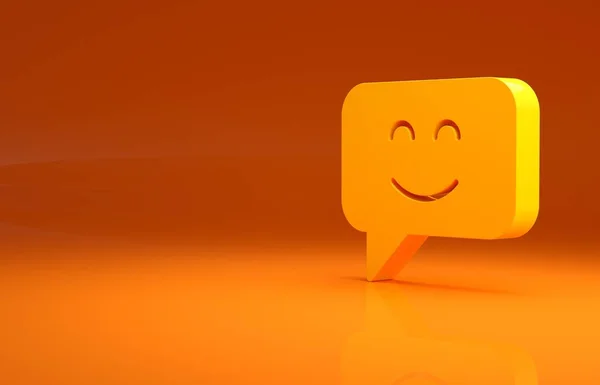 オレンジの背景に黄色のスマイルの顔のアイコン 笑顔の感情 幸せな笑顔のチャットシンボル 最小限の概念 3Dイラスト3Dレンダリング — ストック写真