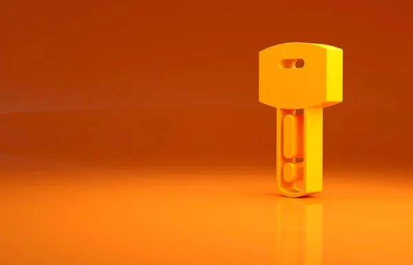 オレンジの背景に隔離されたリモートアイコンを持つ黄色の車のキー 車のキーと警報システム 最小限の概念 3Dイラスト3Dレンダリング — ストック写真