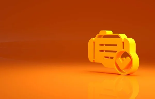 Jaune Vérifier Icône Moteur Isolé Sur Fond Orange Concept Minimalisme — Photo