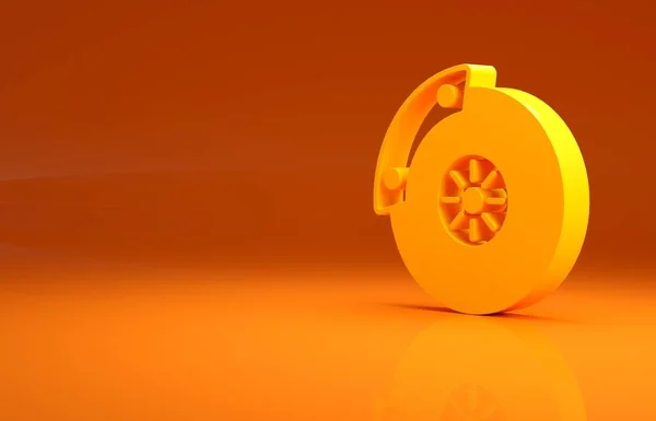 Żółty Tarcza Hamulca Samochodowego Ikoną Zacisku Izolowane Pomarańczowym Tle Koncepcja — Zdjęcie stockowe