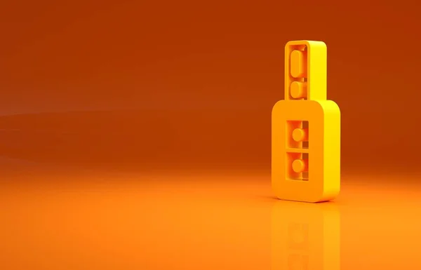 Gelber Autoschlüssel Mit Fernbedienung Auf Orangefarbenem Hintergrund Autoschlüssel Und Alarmanlage — Stockfoto