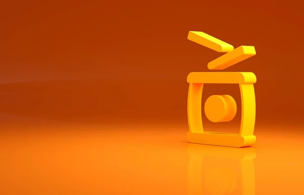黄色中国鼓的图标孤立在橙色背景上 传统的亚洲打击乐器太子或O Daiko鼓 最低纲领的概念 3D渲染3D插图 — 图库照片