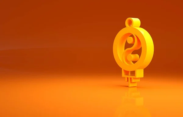 Ícone Lanterna Papel Chinês Amarelo Isolado Fundo Laranja Conceito Minimalismo — Fotografia de Stock