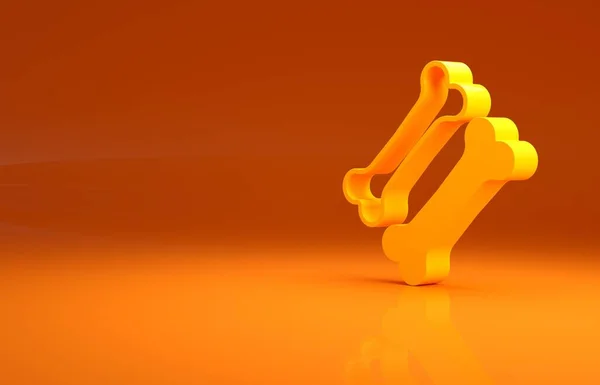 黄色的狗骨头图标孤立在橙色的背景 宠物的食物符号 最低纲领的概念 3D渲染3D插图 — 图库照片