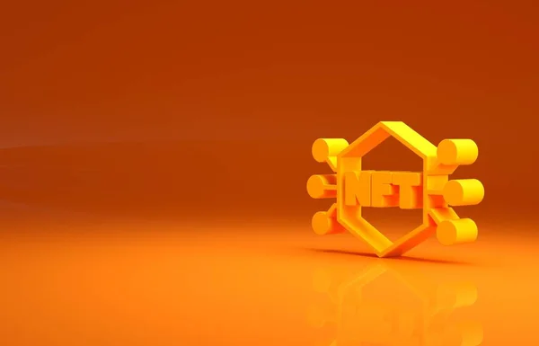 黄色のNftデジタル暗号アートアイコンはオレンジの背景に隔離されています 目に見えないトークン 最小限の概念 3Dイラスト3Dレンダリング — ストック写真