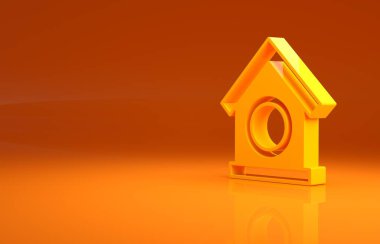 Sarı Köpek Evi simgesi turuncu arka planda izole edildi. Köpek kulübesi. Minimalizm kavramı. 3d illüstrasyon 3B canlandırma.