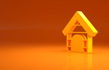Sarı Köpek Evi simgesi turuncu arka planda izole edildi. Köpek kulübesi. Minimalizm kavramı. 3d illüstrasyon 3B canlandırma.