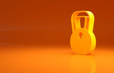 Sarı Ağırlık simgesi turuncu arkaplanda izole edildi. Kilogram ağırlık kaldırmak ve ölçmek için ağırlık bloğu. Kütle sembolü. Minimalizm kavramı. 3d illüstrasyon 3d canlandırma.