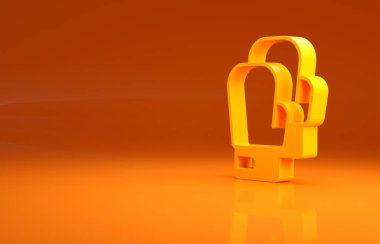 Sarı boks eldiveni ikonu turuncu arka planda izole edilmiş. Minimalizm kavramı. 3d illüstrasyon 3B canlandırma.