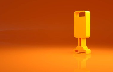 Sarı Kum Torbası simgesi turuncu arka planda izole edildi. Minimalizm kavramı. 3d illüstrasyon 3B canlandırma.