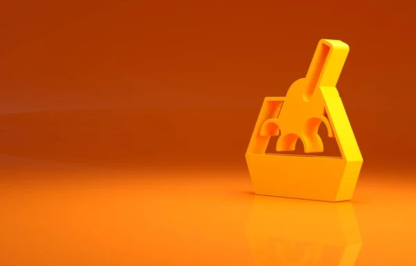 Žlutý Kočičí Podnos Ikonou Lopaty Izolovanou Oranžovém Pozadí Kočka Lopatou — Stock fotografie
