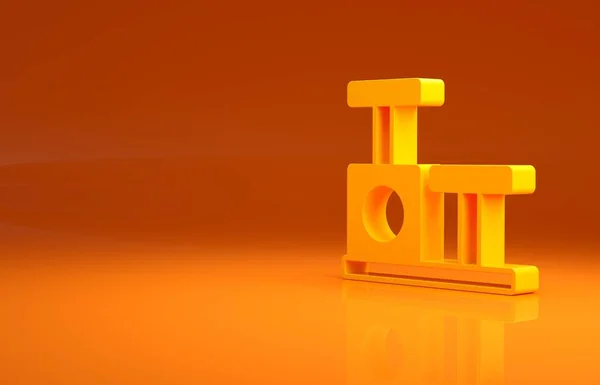 Gelber Katzenkratzbaum Mit Spielzeug Symbol Auf Orangefarbenem Hintergrund Minimalismus Konzept — Stockfoto