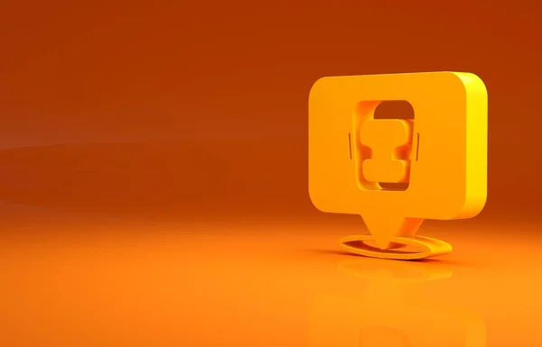 黄色拳击头盔图标孤立在橙色背景 最低纲领的概念 3D渲染3D插图 — 图库照片