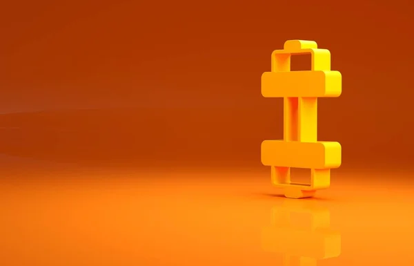 Żółta Ikona Hantli Pomarańczowym Tle Podnoszenie Mięśni Sztanga Fitness Sprzęt — Zdjęcie stockowe