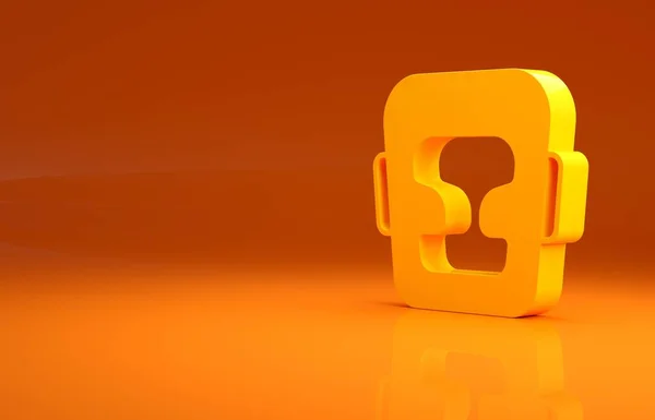 Желтый Значок Боксерского Шлема Выделен Оранжевом Фоне Концепция Минимализма Рендеринг — стоковое фото