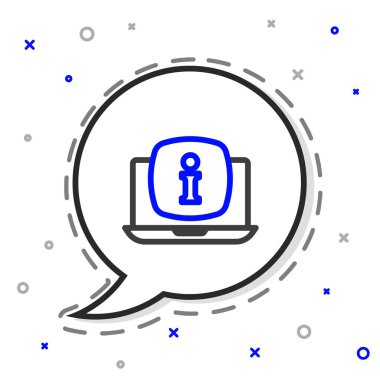 Beyaz arkaplanda bilgi simgesine sahip bir dizüstü bilgisayar. Renkli taslak konsepti. Vektör