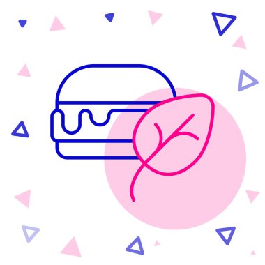 Beyaz arka planda izole edilmiş çizgi vegan beslenme ikonu. Organik, biyolojik, ekolojik sembol. Vejetaryen, et yok, laktozsuz, sağlıklı, taze ve şiddet içermeyen yiyecekler. Renkli taslak konsepti. Vektör