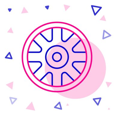 Araba simgesi için çizgi tekerleği beyaz arkaplanda izole edildi. Renkli taslak konsepti. Vektör