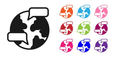 Siyah Dünya ikonu beyaz arkaplanda izole edildi. Yerküreye iğnele. Simgeleri renklendirin. Vektör.