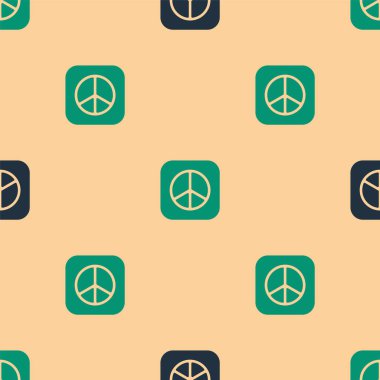 Yeşil ve siyah barış simgesi, bej arka planda pürüzsüz desen izole etti. Hippi barış sembolü. Vektör.
