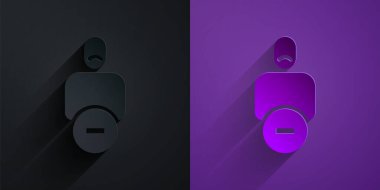 Kağıt kesiği, mor arka planda siyah üzerine izole edilmiş arkadaş simgesi kaybı. Kağıt sanatı tarzı. Vektör.