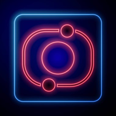 Parlayan neon güneş sistemi simgesi siyah arkaplanda izole edildi. Gezegenler yıldızın etrafında dönerler. Vektör