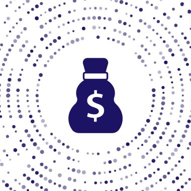 Mavi Eski Para Çantası simgesi beyaz arka planda izole edildi. Nakit bankacılık tabelası. Soyut çember rastgele noktalar. Vektör