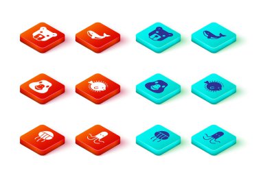 Denizanası, Ahtapot, Kaz Kuşu, Kirpi, Balina ve Ayı kafası ikonu. Vektör