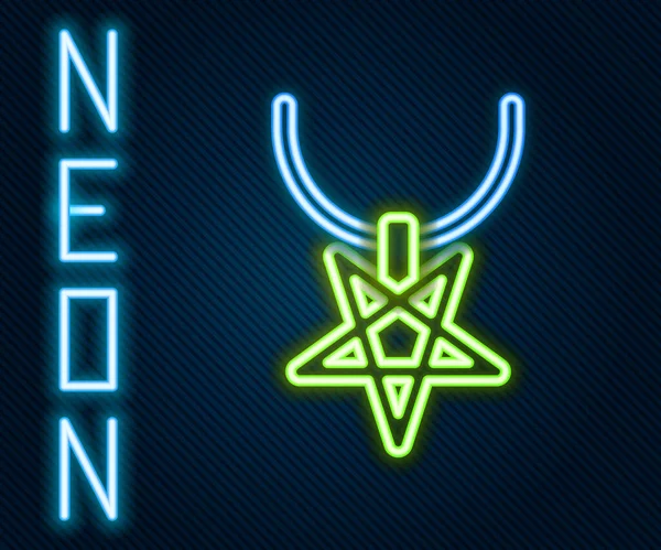 Leuchtende Neon Linie Pentagramm Auf Halskette Symbol Isoliert Auf Schwarzem — Stockvektor