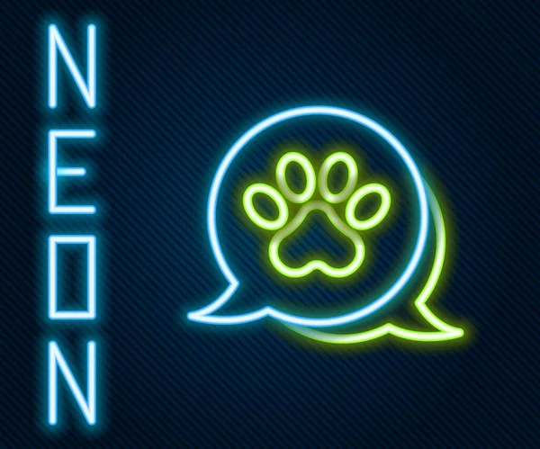 Λαμπερό Εικονίδιο Εκτύπωσης Neon Line Paw Που Απομονώνεται Μαύρο Φόντο — Διανυσματικό Αρχείο