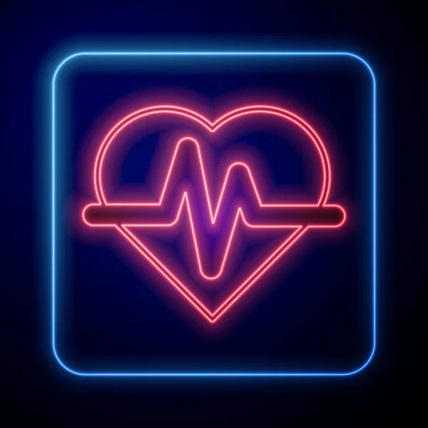 Icona Luminosa Neon Con Frequenza Cardiaca Isolata Sfondo Nero Segno — Vettoriale Stock