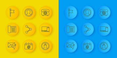 Satır Zarfı, Telefon, Paylaşım, Hesap Ekranı, Monitör ve Konum imleci ve simgesini ayarla. Vektör