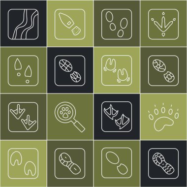 Çizgili insan ayak izleri, ayı pençesi, yılan ve yaban domuzu ikonu. Vektör