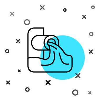 Siyah çizgi Atık Su simgesi beyaz arkaplanda izole edildi. Kanalizasyon borusu. Borudan nehre sıvı akıyor. Rastgele dinamik şekiller. Vektör.