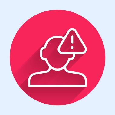 Beyaz çizgi, psikoloji ikonunda uzun gölgeli bir sorun buluyor. Kırmızı daire düğmesi. Vektör