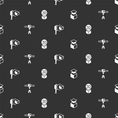 Katmanları ayarla, 3D yazıcı evi, küplü tarayıcı ve pürüzsüz desenli Isome-trik. Vektör
