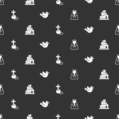 Monk 'u, Babil Kulesi İncili' ni, Hristiyan Haçı 'nı ve Dove' u kusursuz bir düzene sokun. Vektör