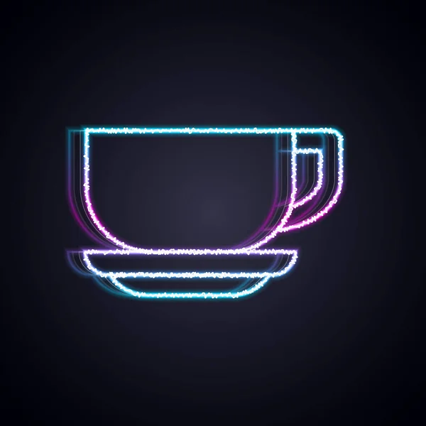 Glödande Neon Linje Kaffe Kopp Ikon Isolerad Svart Bakgrund Tekopp — Stock vektor