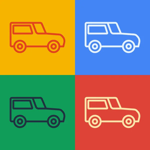 Pop Art Line Ikona Samochodu Izolowane Tle Koloru Wektor — Wektor stockowy