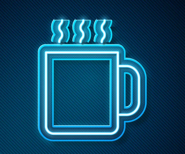 Светящийся Неоновая Линия Чашка Иконка Чая Изолированы Синем Фоне Вектор — стоковый вектор