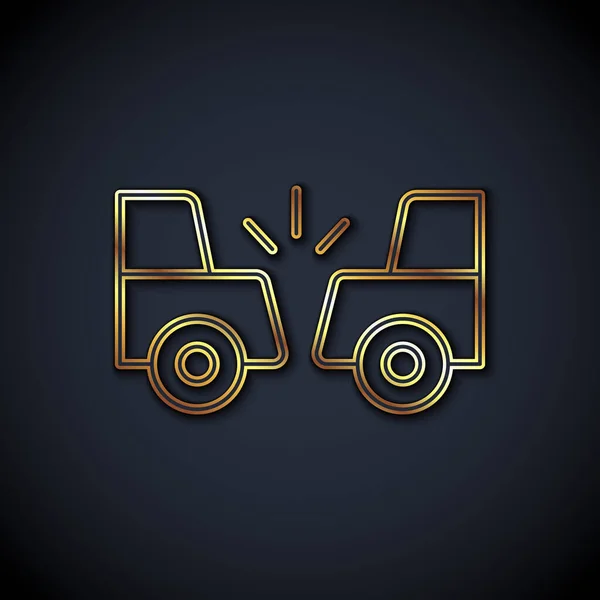 Gouden Lijn Auto Ongeluk Pictogram Geïsoleerd Zwarte Achtergrond Auto Ongeluk — Stockvector