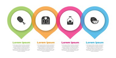 Sauna fırçası, banyo terazisi, bir şişe votka ve limon. Ticari bilgi şablonu. Vektör