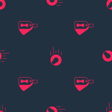 Köpek tasmasını kemik ve evcil hayvan oyuncaklarıyla kusursuz bir desen oluşturun. Vektör