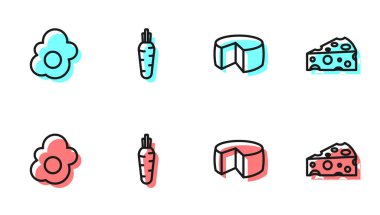 Çizgili peynir, çırpılmış yumurta, havuç ve ikon. Vektör